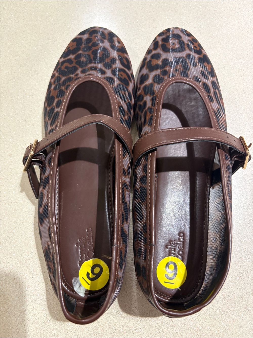 Camila Coelho Brown Leopard Mary Jane Flats